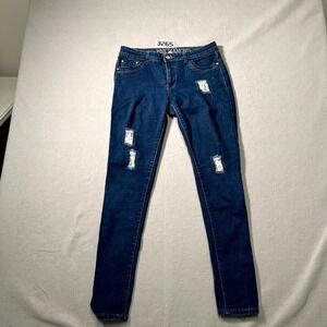 Pink Diamond Jeans Womens 11 Blue Denim Stretch Dark Wash Distressed Skinny Leg